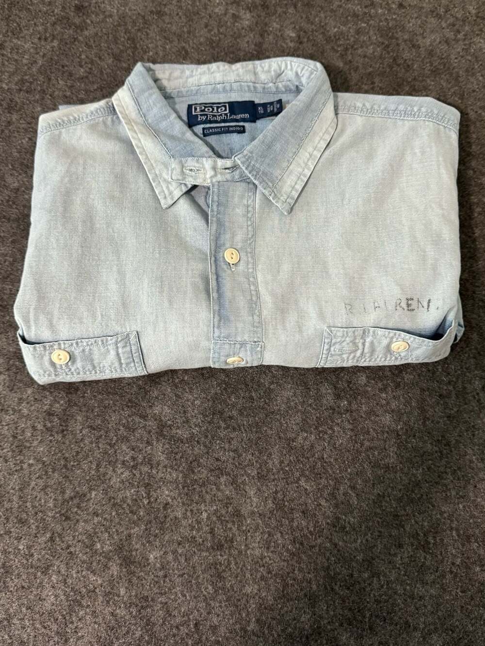 Polo by Ralph Lauren Classic Fit Indigo Ombre Button Down Shirt XL - Picture 7 of 9